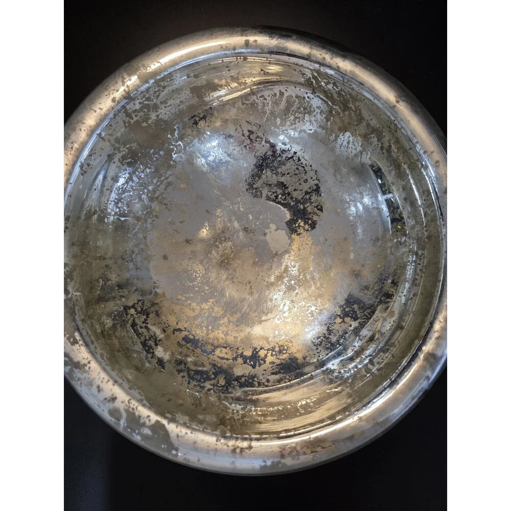 Pottery Barn Mercury Glass Candy Bowl Pedestal Footed Compote Dish Silver New